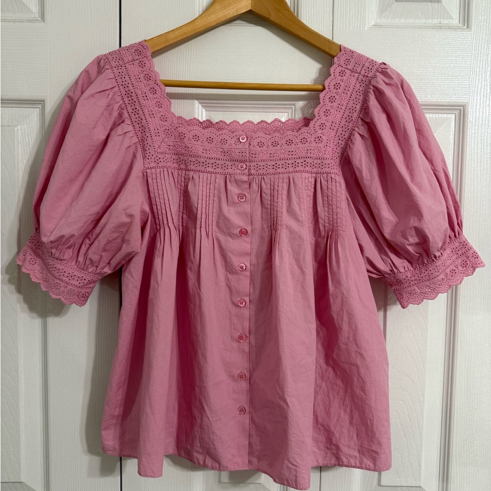 Doen Pink Lace-Trimmed Blouse
